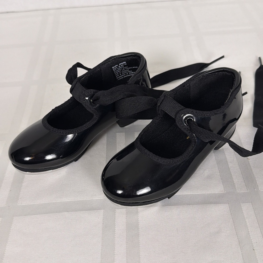 Weissman Ribbonette Tap Shoes - Girls size 8.5 Black - Picture 2 of 8